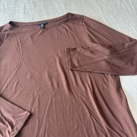 Eileen Fisher Tops - Eileen Fisher Brown Tencel Lyocell Boat Neck Long Sleeve Top XL